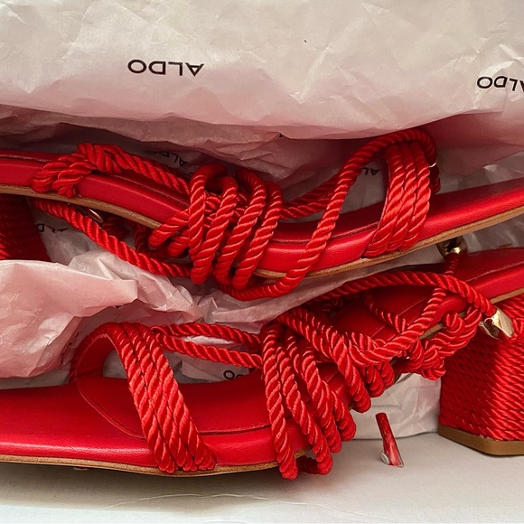 NEW Aldo Red Rb-Ravello Strap Up Block Heels - Picture 2 of 9